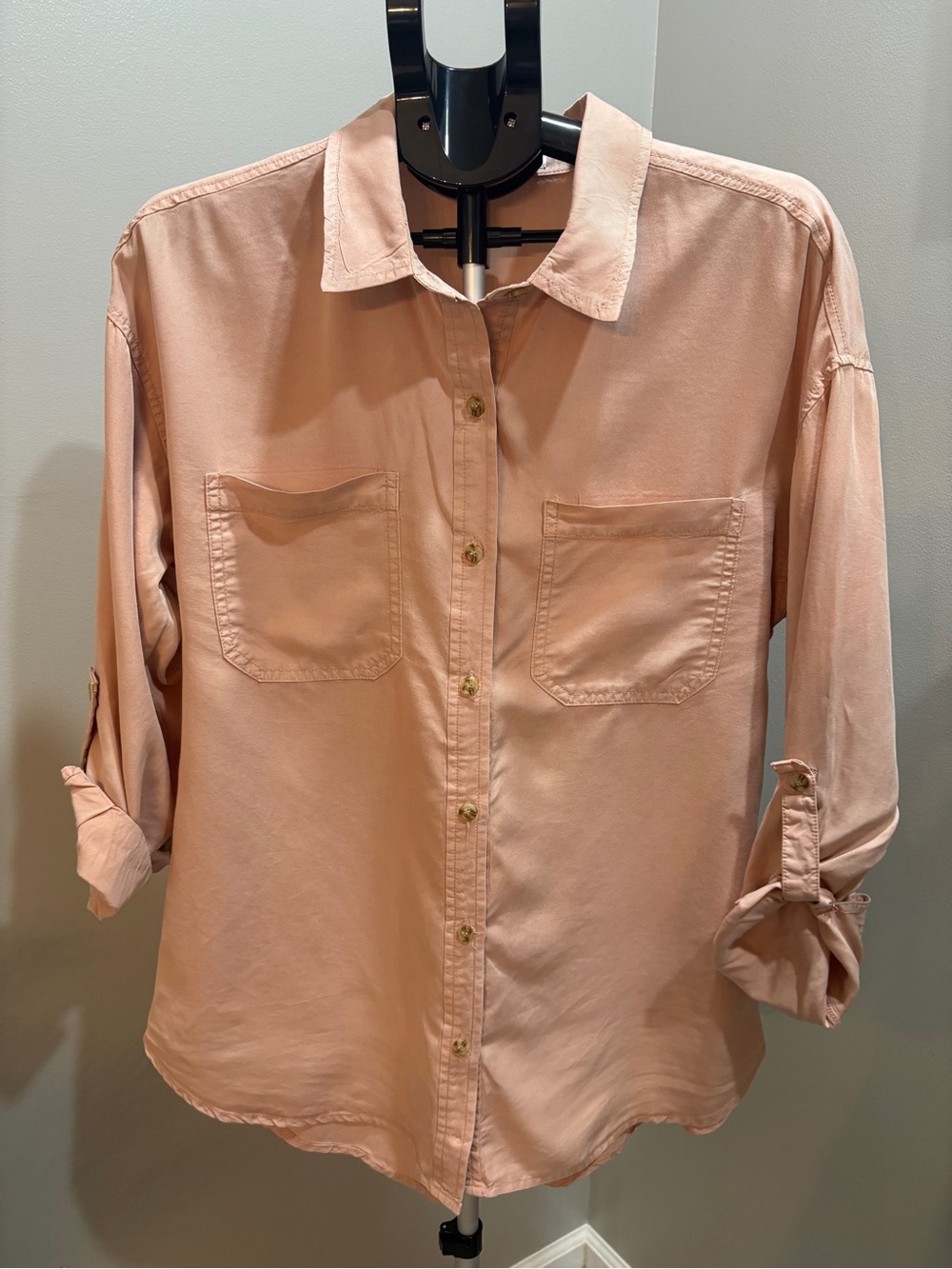 Soft Blush Button-Down Shirt with Patch Pockets